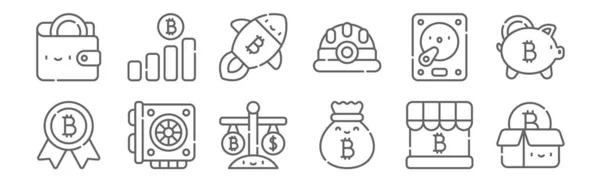Satz Von Bitcoin Symbolen Umreißen Dünne Linien Symbole Wie Bitcoin — Stockvektor