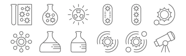 Conjunto Ícones Científicos Delinear Ícones Linha Fina Tais Como Telescópio — Vetor de Stock