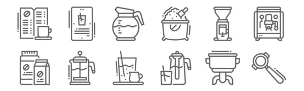 Set Von Kaffee Symbolen Umreißen Dünne Linien Symbole Wie Portafilter — Stockvektor