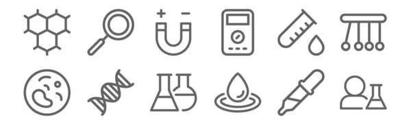 Conjunto Iconos Ciencia Esbozar Iconos Línea Delgada Como Científico Gota — Vector de stock