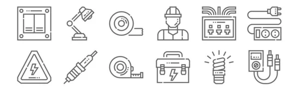 Set Van Elektricien Gereedschappen Iconen Schets Dunne Lijn Pictogrammen Zoals — Stockvector