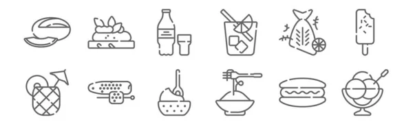 Symbole Für Sommerliche Speisen Und Getränke Umreißen Dünne Linien Symbole — Stockvektor