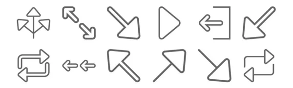 一组12个箭头图标 勾画出细线图标 如重装 两支箭头 对角线箭头 — 图库矢量图片