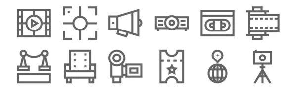 Set Film Industry Icons Outline Thin Line Icons Camera Ticket — Stock Vector
