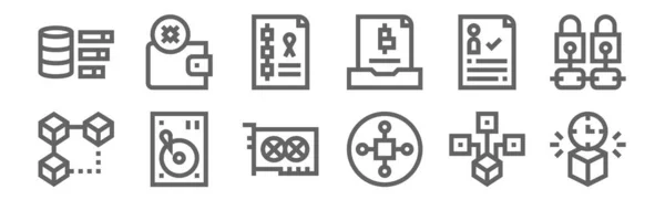 Ensemble Icônes Blockchain Contour Des Icônes Ligne Mince Telles Que — Image vectorielle