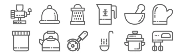 Набір Іконок Посуду Викласти Тонкі Піктограми Лінії Такі Електричний Мікшер — стоковий вектор