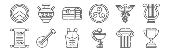 Conjunto Iconos Griegos Antiguos Esbozar Iconos Línea Delgada Como Trofeo — Vector de stock