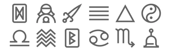 Ensemble Icônes Ésotériques Contour Des Icônes Ligne Mince Telles Que — Image vectorielle