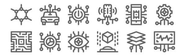 Set Von Symbolen Für Künstliche Intelligenz Umreißen Dünne Linien Symbole — Stockvektor