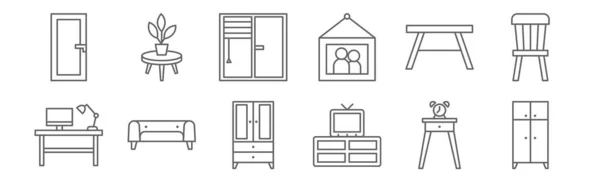 Set Furniture Icons Outline Thin Line Icons Wardrobe Cabinet Couch — Stock Vector