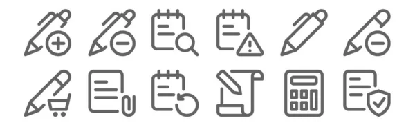 Set Von Arbeitsbüro Symbolen Dünne Linien Symbole Wie Versicherung Papier — Stockvektor