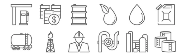Set Oil Petroleum Industry Icons Outline Thin Line Icons Oil — Stock Vector