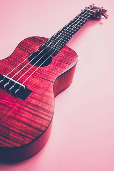 Rosa Ukulele Auf Rosa Hintergrund Mattem Stil — Stockfoto