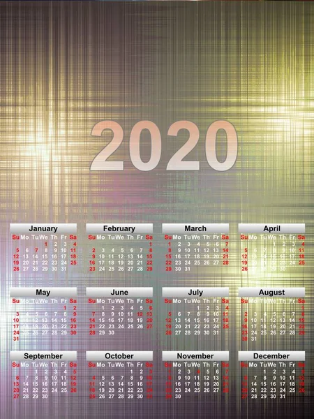 Calendar on a background of abstraction. Wall calendar for the whole year. Corporate, home and business calendar. 2020 calendar in tabl