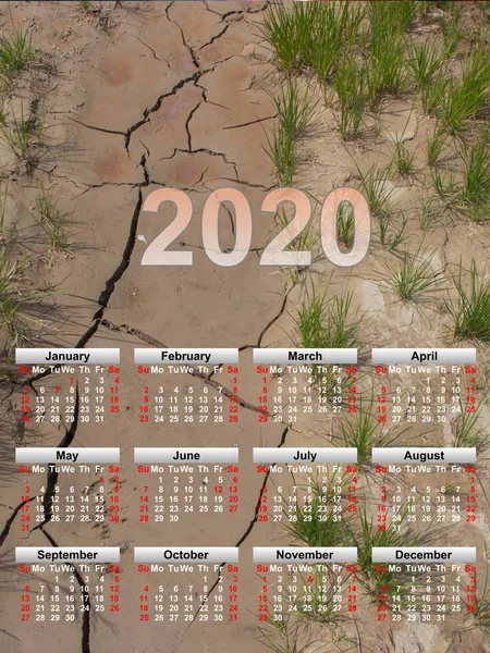 Calendar on a background of cracked earth. Wall calendar for the whole year. Corporate, home and business calendar. 2020 calendar in tabl