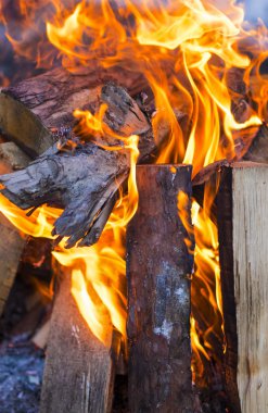 Kırmızı ve Sarı Doygun Renklerle Yanan Bonfire'ın Yakın Çekim 