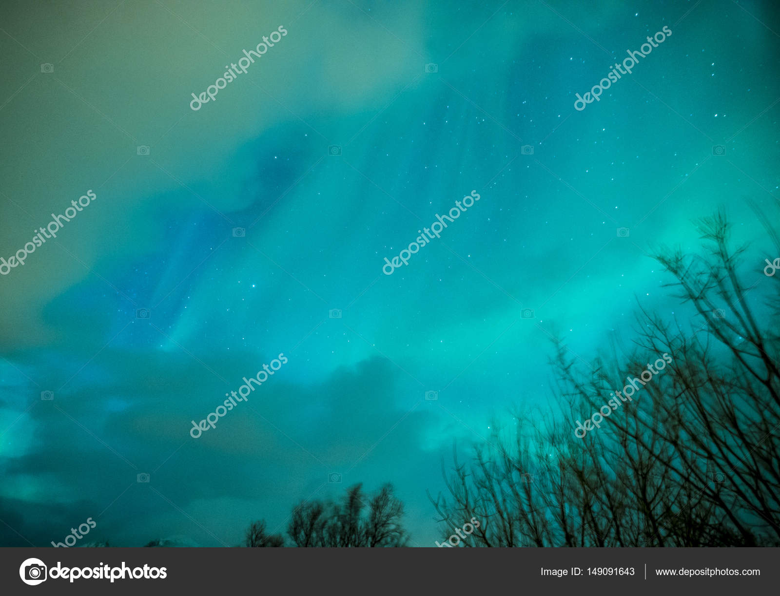 Aurora Borealis Known as Norther Lights Playing with Vivid Colors Over