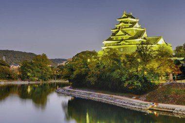 Asahi Nehri kıyısındaki Okayama şehrindeki ünlü Karga Kalesi veya Ujo Kalesi