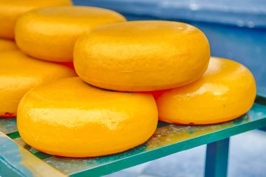 Hollanda 'daki Old City Delft' teki The Raves of Showcase 'de Ulusal Hollanda Peynir Kafaları Yığını' nın kapanışı. Yatay Resim