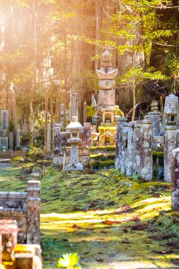Koyasan, Japonya - 5 Kasım 2019: Koyasan Dağı Koya 'daki Okunoin Mezarlığı' nda 1200 yıllık Japon Shingon Budizm Mezhebi Merkezi ile UNESCO Dünya Mirası Alanı olarak anıtlar
