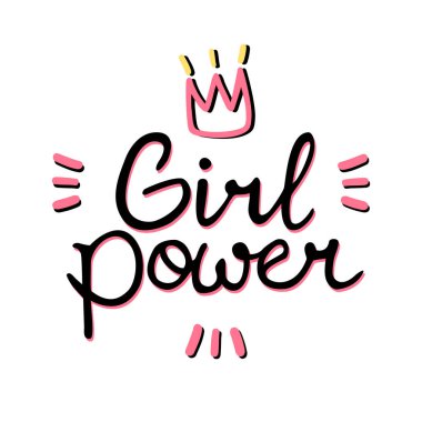 Yazıt-kız gücü. Kız - pembe tacı olan harika bir tipografi. feminist slogan vektör illüstrasyonu tişörtlü tekstil baskısı