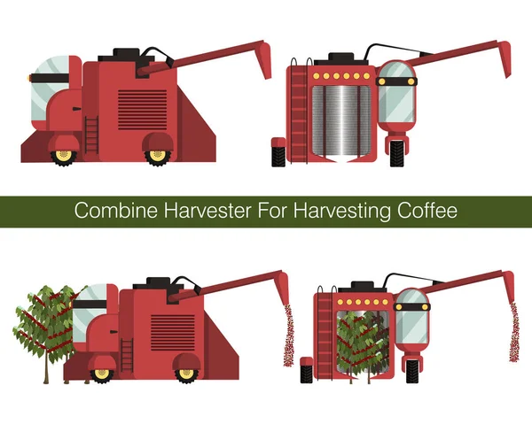 Mähdrescher für die maschinelle Ernte von Kaffeebeeren auf den Plantagen — Stockvektor