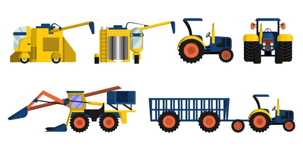 Satz landwirtschaftlicher Maschinen für die Ernte auf den Feldern und Plantagen — Stockvektor