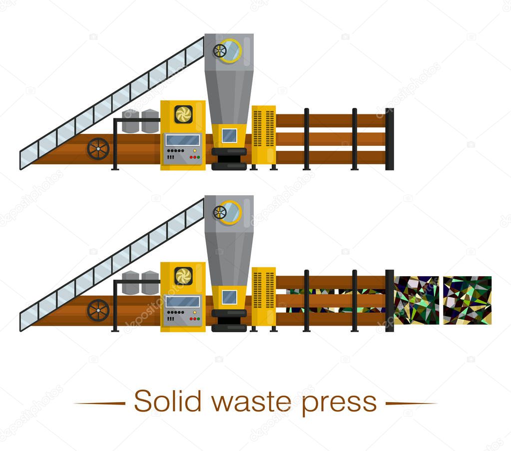 Industrial solid waste pressr. Special equipment for landfills. Waste disposal, sorting, transportation, recycling