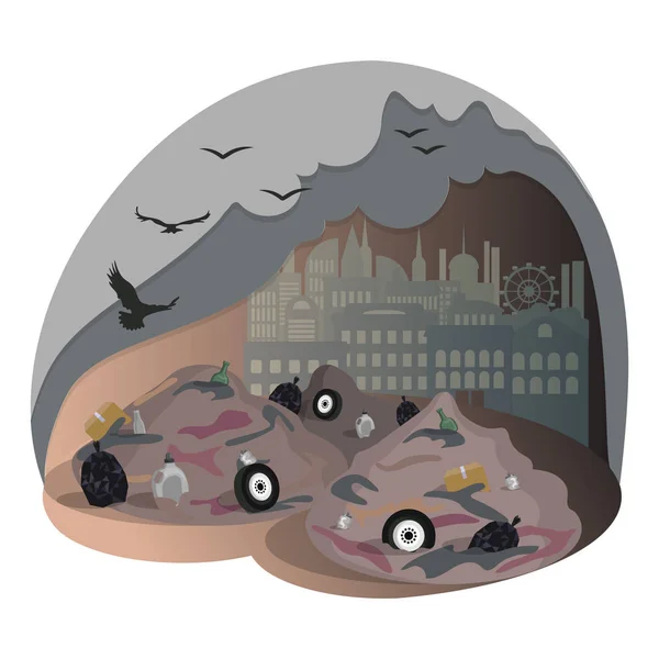 Müllhalde, Mülldeponie. Lösung von Umweltproblemen durch verschmutzte Städte — Stockvektor