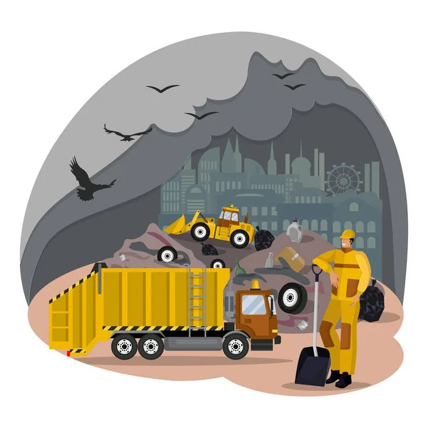 城市垃圾填埋场 解决城市的环境问题 — 图库矢量图片