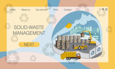 Katı atık yönetimi. Çöp bloklarının depolanması ve atıkların modern çöp sahalarında geri dönüşüm için hazırlanması. Web sitesi konsepti, landig sayfa tasarım şablonu