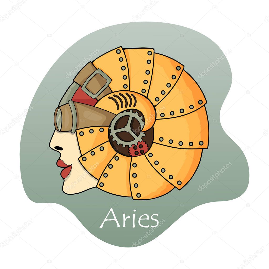 Astrology zodiac sign of Aries in the steampunk style