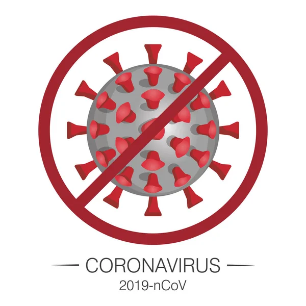 Microscopic particle of coronavirus 2019-nCoV. Stop sign. Warning — Stock Vector