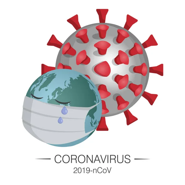 Coronavirus is taking over the Earth in  medical mask. Microscopic particle of coronavirus 2019-nCoV. — Stock Vector