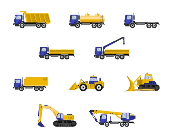 Set Special Equipment Construction Building Transportation Logistics Repair Trucks Bulldozer — Stock Vector