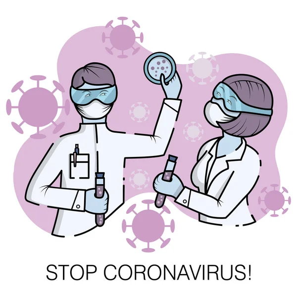 Scientists Conducting Research Coronavirus Covid 2019 Ncov Creat Vaccine World — Stock Vector
