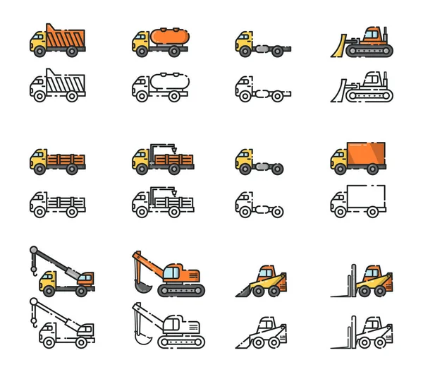 Vector Linearen Kunst Icon Set Von Speziellen Lkws Für Bau Stockillustration