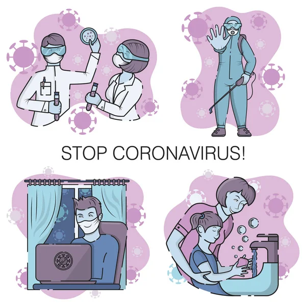 Série Illustrations Vectorielles Sur Thème Lutte Contre Pandémie Coronavirus Covid — Image vectorielle