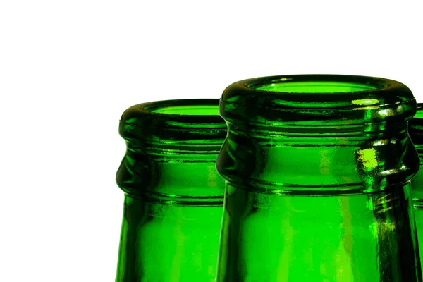 Green Beer Bottle Bottleneck Green White Background — Stock Photo, Image