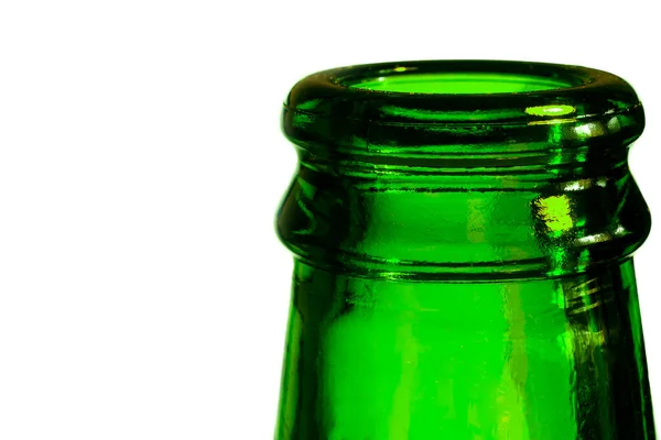 Green Beer Bottle Bottleneck Green White Background — Stock Photo, Image