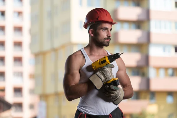 Portrait Of A Worker With Drill — Stock Photo, Image