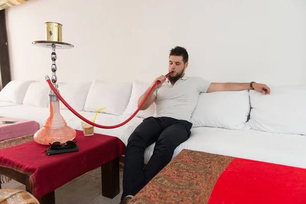 Man With Beard Relax Smoke Shisha — Stock Photo, Image