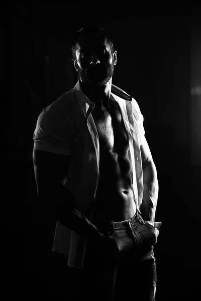 Sexy Latin Man Posing In White Shirt — Stock Photo, Image