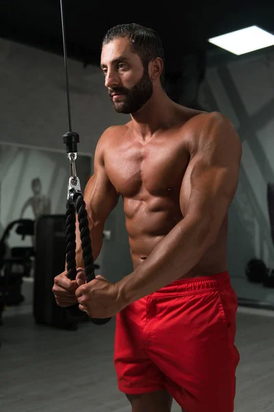 Italiano hombre ejercicio tríceps en el gimnasio — Foto de Stock