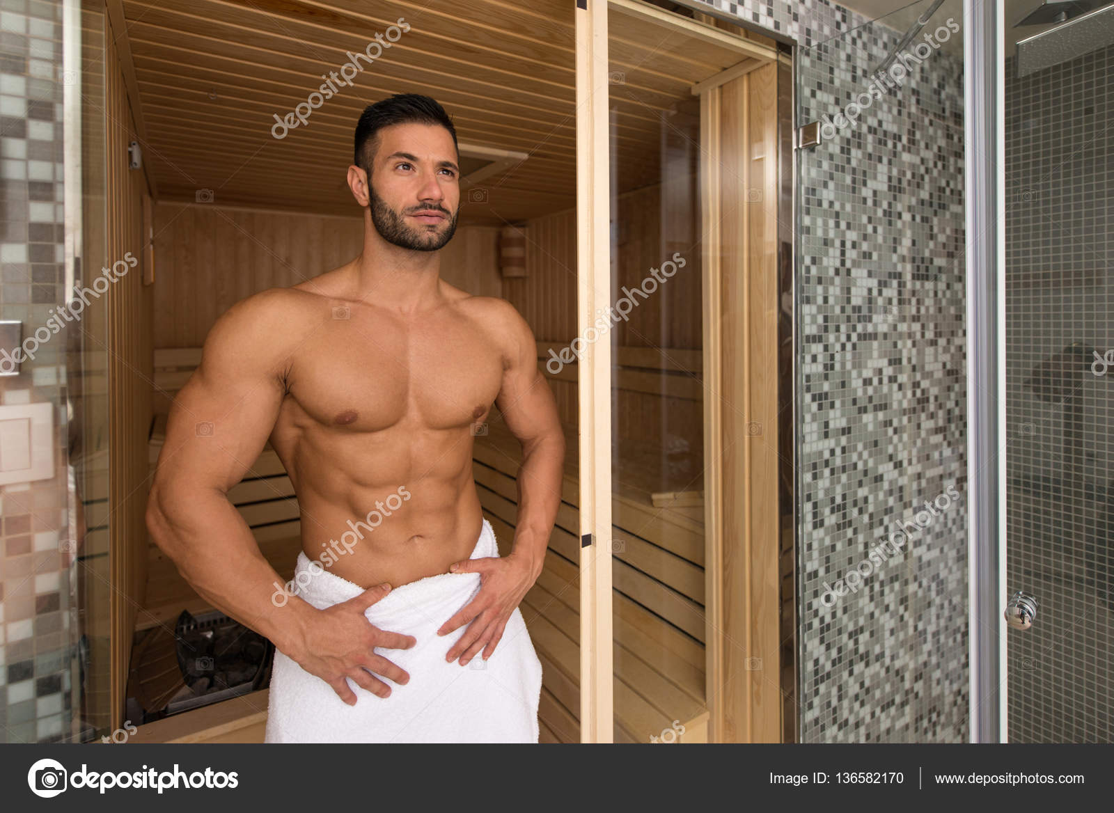 Attractive Man Resting Relaxed In Sauna Stock Photo by ©ibrak 136582170
