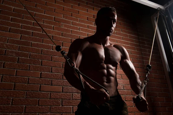 Chest Workout Cable Crossover In Gym — Stock Photo, Image