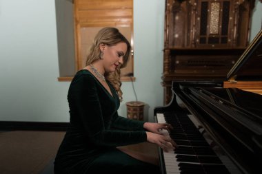 güzel bir genç kadın piyano