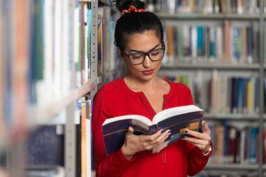 bir kitaplıktaki bir öğrenci portresi