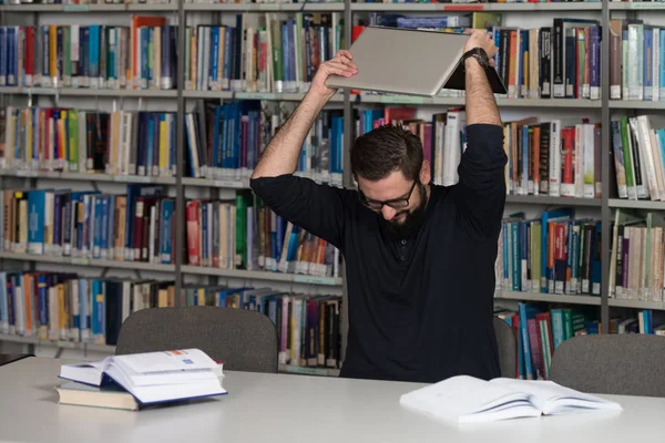 Angry Student Wants To Break His Laptop — Stock Photo, Image