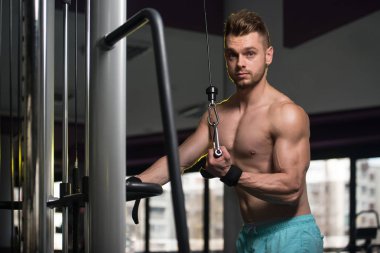 genç adam triceps spor salonunda egzersiz